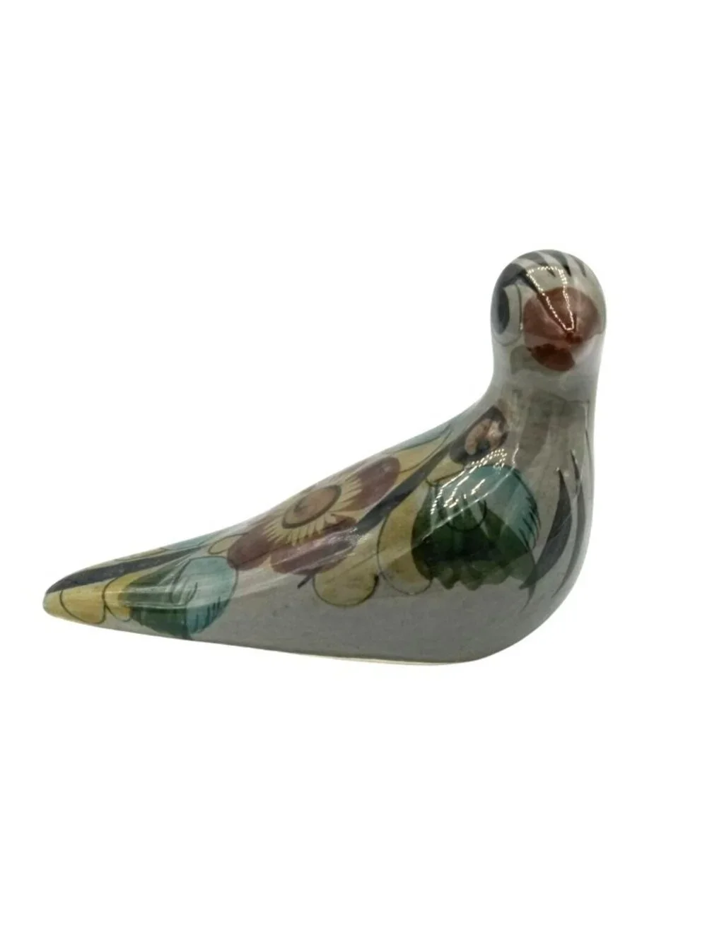 Mexican Pottery Bird Vintage Figurine Hand Painted Tonala Style Floral 6